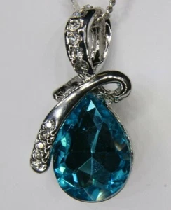 Light Blue Teardrop Crystal & Rhinestone Necklace- March birthstone color - Picture 1 of 6