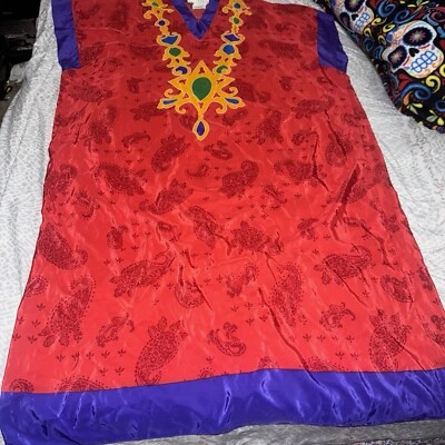 Oscar De La Renta Red Dress With Gold Medallion Vintage 80s - Image 1 of 4