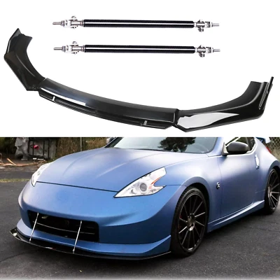 Gloss Black Front Bumper Lip Splitter Spoiler Strut Rods For Nissan Versa Foto 1 de 4