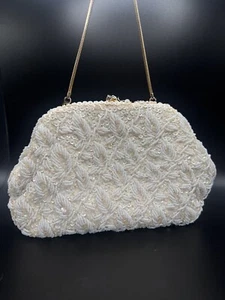 Vintage Made in Hong Kong Beaded Sequin Ivory Evening Handbag - Picture 1 of 5