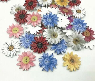 50pcs Flowers Wooden Buttons Fit Sewing Scrapbooking decoration Mix color 26mm - Image 1 of 4