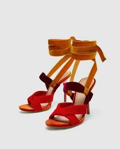 *** ZARA Women Sandals Shoes with Velvet Straps BNWT EU 37/ 4 UK - Imagen 1 de 9