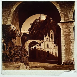 Monaco Kirche Sainte-Dévôte Foto c1920 Platte Vintage Stereo Gläser Kaputt - Bild 1 von 2