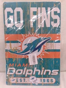 MIAMI DOLPHINS 1966 EST. (GO FINS) 2"×8" TIN POSTER - Picture 1 of 8