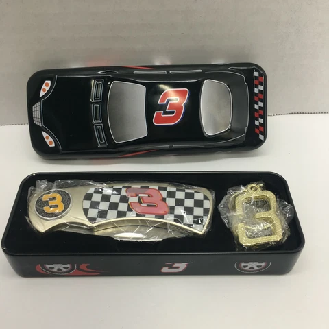 Dale Earnhart # 3 Car Tin Knife Key Ring Collector Set Nascar Cover