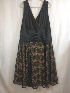 Jessica Howard Gr. 22 W schwarz Spitze Overlay A-Linie Kleid Rüschen Top Tüllfutter - Bild 1 von 10