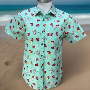 Party Pants Men Sz M Green Solo Cup Party Beer Pong Short Sleeve Button-up Shirt - Picture 1 of 9