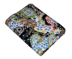 Black Paisley Indian Quilt Kantha Bedspread Throw Cotton Bedding Blanket Gudari - Picture 1 of 3
