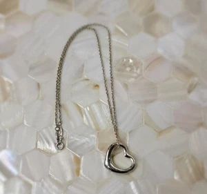 Tiffany & Co Sterling Silver Elsa Peretti Open Heart Necklace 22mm 16" - Picture 1 of 10