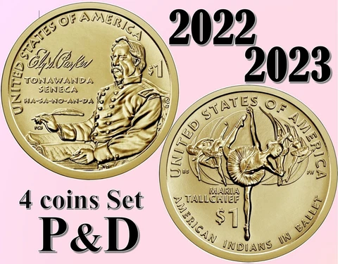 💰2022 and 2023 P&D Native American $1  Sacagawea 4 coins Set - US mint - UNC Cover