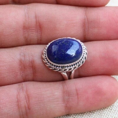 AAA+ Lapis Lazuli Anello Nuziale 925 Argento Sterling Cocktail Promessa - Immagine 1 di 4