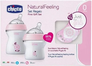 SET REGALO NATURAL FEELING ROSA 2 BIBERON +1 CIUCCIO IN SILICONE - Foto 1 di 2