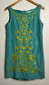 Nanette Lepore Blue Floral Embroidered Sleeveless Round Neck Shift Midi Dress 8 - Picture 1 of 11
