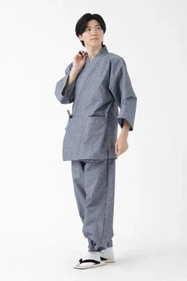 Tradición japonesa para hombre Samue KURUME algodón ropa de relajación kimono budista zen Foto 1 de 4