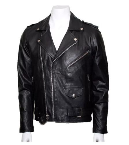 VETEMENTS Giacca pelle uomo Brando moto nera biker originale pelle di pecora.