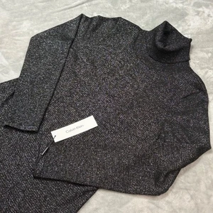 Calvin Klein Kleid Damen L Schwarz Metallic Glitzer Langarm Rollkragen - Bild 1 von 7