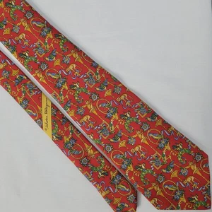 Corbata Salvatore Ferragamo Seda Estampado Tucán Hecha en Italia Pájaros Rojos Mono - Imagen 1 de 5