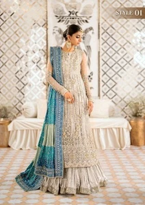 Asian Indian Pakistani Party Wear Wedding Suit Long Kameez With Shrara Stitched - Picture 1 of 1