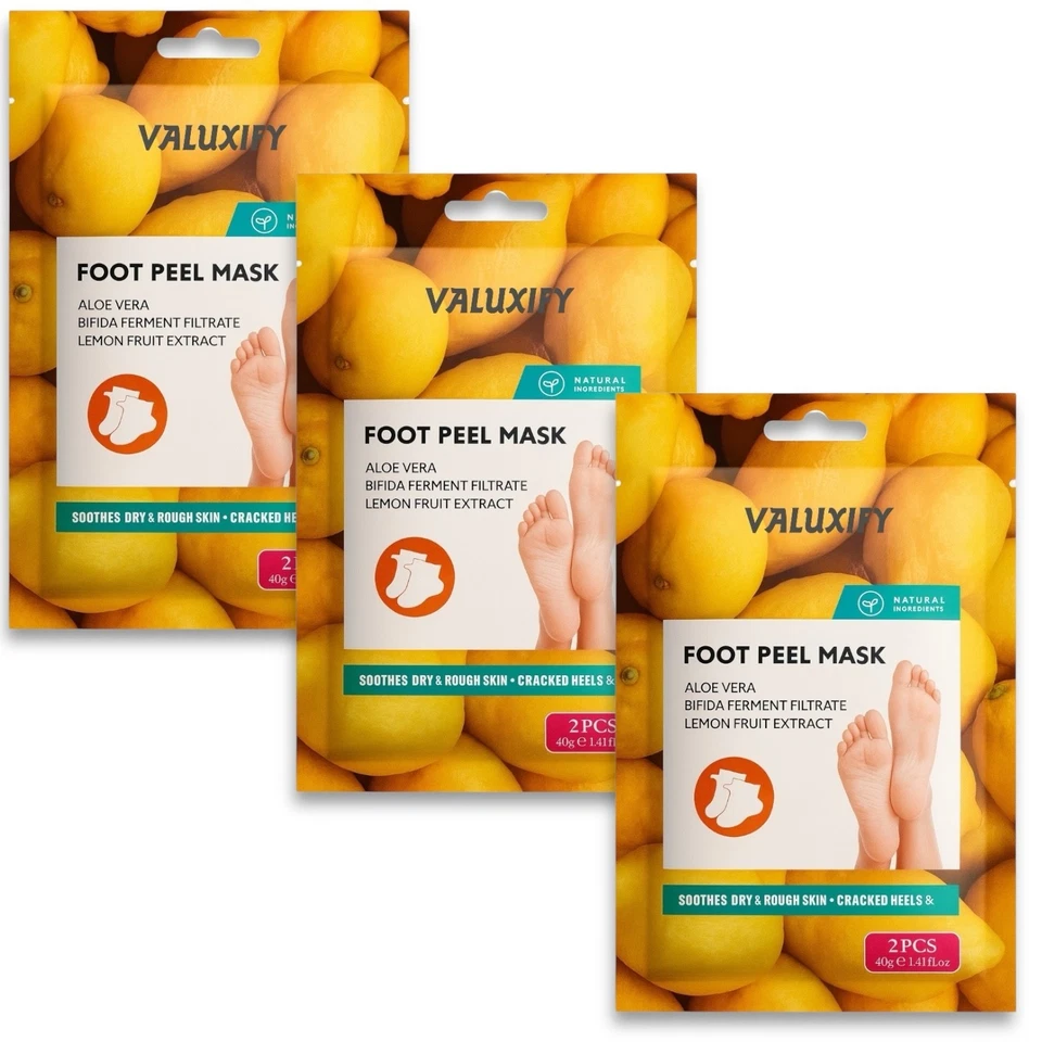 Triple Pack Lemon Foot Peel Masks | Deep Exfoliating Socks | Soft Smooth Feet - Image 1 of 4