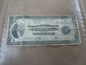 Large Size U.S. Note - National Currency - Federal Reserve Bank - Chicago - 1$ - Picture 1 of 8