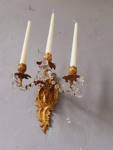 Paire De Bougeoirs Muraux XIXÈME Bronze Doré De Style Louis XV Rocaille - Picture 1 of 15