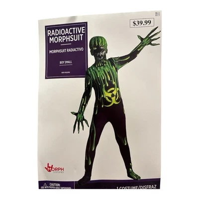 Nuevo con etiquetas Disfraz Morphsuit Radioactivo Niño Halloween Verde Negro Talla Pequeña 4-6 Foto 1 de 4