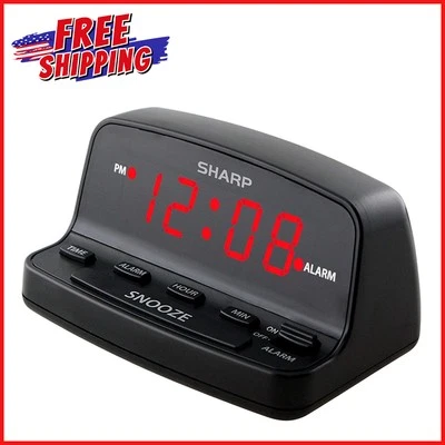 SHARP DIGITAL ALARM CLOCK Loud Alarm Snooze Keyboard Controls LED Display Black - Image 1 of 4