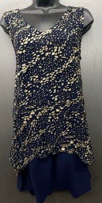 SLNY 连衣裙 12 蓝色金色斑点闪光透明鸡尾酒会晚礼服奇思 — 第 1/4 张图片