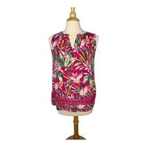 Crown & Ivy Floral Sleeveless Crochet Tropical Print Top Pink Women Size Medium - Picture 1 of 7