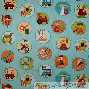 BonEful Fabric FQ Cotton Quilt Blue Stripe Alphabet Letter Baby Boy Dot Picture - Picture 1 of 14