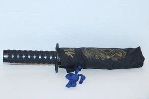 Ombrello Pieghevole Drago Ninja Giapponese Blu Nero 8 Ossa - Foto 1 di 4