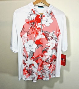 Women's Golf Top PGA TOUR Size XL Short Sleeve Floral Print Pull-Over 1/4 Zip-Up - Picture 1 of 6