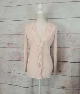 Ralph Lauren Black Label Lacey Ruffle Front Pink Cardigan Size Medium - Picture 1 of 6