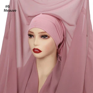 One Piece Women Hijab Cap Shawl Instant Muslim Turban Wrap Scarf Magnetic Button - Picture 1 of 21