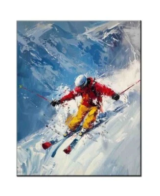 Cuadros de pintura al óleo de esquí impresos sobre lienzo, impresión giclée entusiasta del esquí Foto 1 de 4