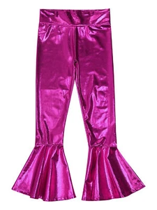 Kids Girls Shiny Flared Pants Metallic Bell Bottoms Dance Performance Leggings - Picture 1 of 64