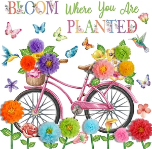 Flower Bulletin Board Decorations Set 3D Paper Flower Cutouts Summer Butterfly B - Picture 1 of 6