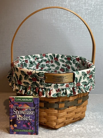 Longaberger Christmas 1997 Green Hostess Snowflake Basket Liner Protector Card Cover