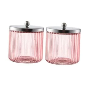 2-Pack Glass Qtip Holder Dispenser Set for Cotton Ball, Swab, Round Pads, Pink - Picture 1 of 7