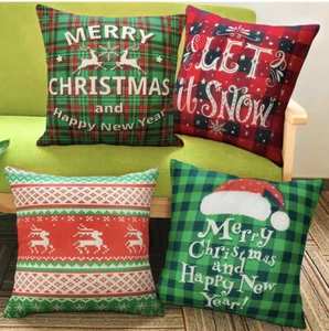 christmas throw pillow case covers set of four 18x18 inches holiday - Picture 1 of 9