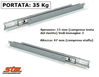 COPPIA GUIDE SCORREVOLI per Cassetti CON STAFFE - Portata 35 kg - Estraz Totale - Immagine 1 di 4