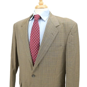 Aquascutum Medium Brown Glen Plaid Wool Blazer Sport Coat Jacket Mens 42R-43R - Picture 1 of 15