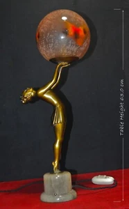 Figurenlampe Kunst Öko Tänzerin vergoldet Spelter Vintage Kugelschirm um 1930 Marmorsockel - Bild 1 von 22