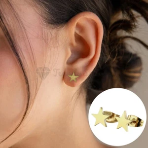 Gold Plated Star Shaped Stainless Steel Ear Piercings Women Small Stud Earrings - Picture 1 of 7