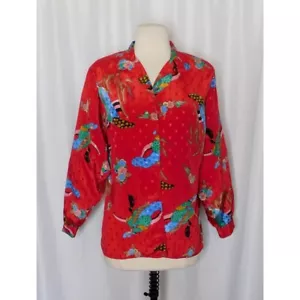 Blusa Top Pequeña Vintage DVF DIANE VON FURSETNBERG Roja Dama Art Deco Abotonada - Imagen 1 de 11