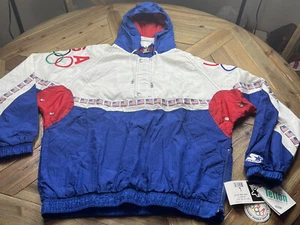 VTG Starter Olympics USA Flag Tape Pull Over Windbreaker Jacket Men’s Size Large - Picture 1 of 24