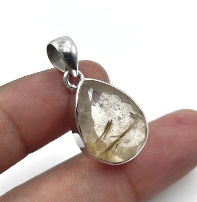 Colgante de regalo de San Valentín de plata esterlina 925 con piedras preciosas naturales de rutilo dorado KJ-269 Foto 1 de 3