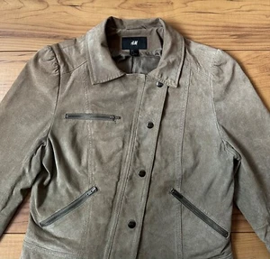 100%ORIG H&M ECHTLEDER SUEDE BIKER LEDER JACKE GR.40 BEIGE - Bild 1 von 9