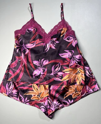 Linea Donatella Satén Cami y Pijama Corto Conjunto de Salón Talla Grande Púrpura Floral Foto 1 de 4