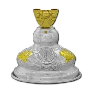 4.5" Blessing Altar Cross Stand Engraved Traditional Byzantine Silver-Gold Base - Picture 1 of 1